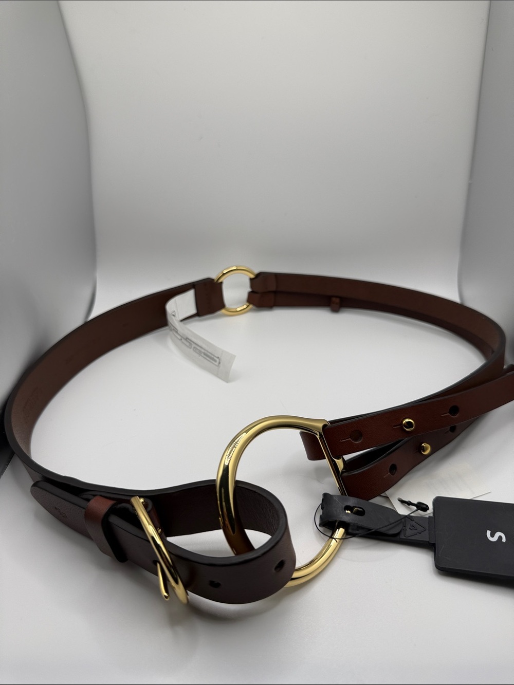 Lauren Ralph Lauren Brown Leather Ring-Link Waist Belt with Gold Hardware Sz S